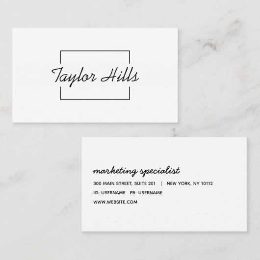 Minimalistisch modern Lijst zwart-wit Visitekaartje (Voorkant / Achterkant)