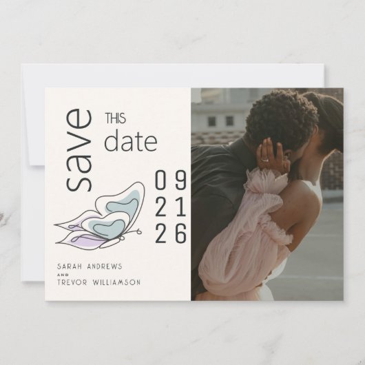 Minimalistisch Modern Lila en Stoffig Blauw Vlinde Kaart (Voorkant)