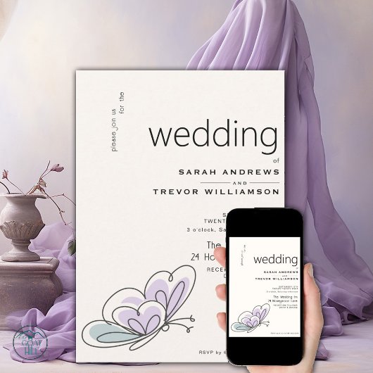 Minimalistisch Modern Lila en Stoffig Blauw Vlinde Kaart