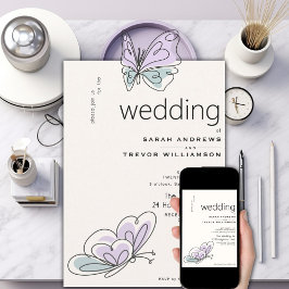 Minimalistisch Modern Lila en Stoffig Blauw Vlinde Kaart