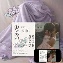 Minimalistisch Modern Lila en Stoffig Blauw Vlinde