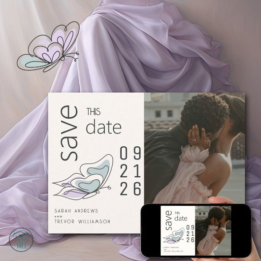 Minimalistisch Modern Lila en Stoffig Blauw Vlinde Kaart