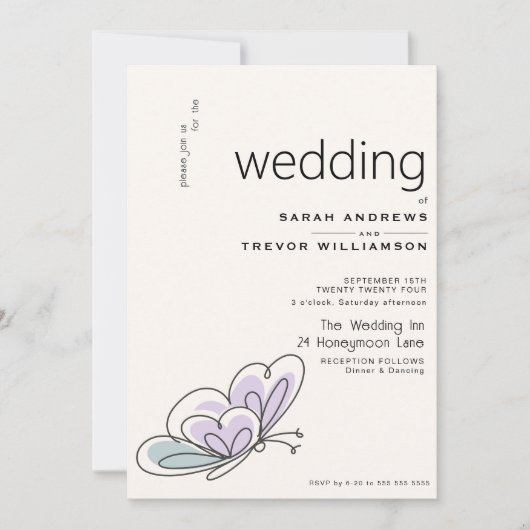 Minimalistisch Modern Lila en Stoffig Blauw Vlinde Kaart (Voorkant)