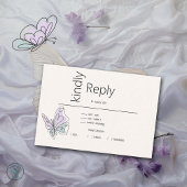 Minimalistisch Modern Lila en Stoffig Blauw Vlinde RSVP Kaartje