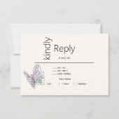 Minimalistisch Modern Lila en Stoffig Blauw Vlinde RSVP Kaartje (Voorkant)