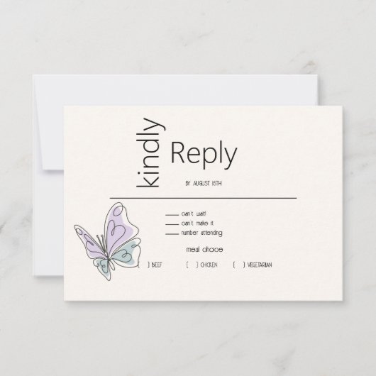 Minimalistisch Modern Lila en Stoffig Blauw Vlinde RSVP Kaartje (Voorkant)