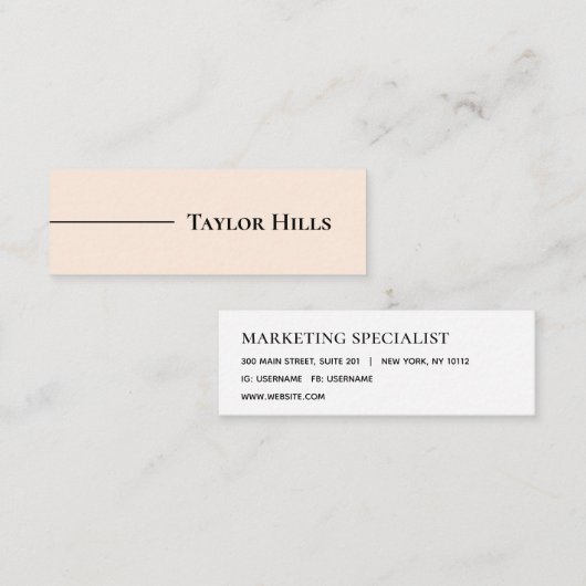 Minimalistisch Modern Line Name Beige Mini Visitekaartje (Voorkant / Achterkant)