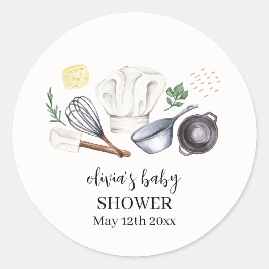 Minimalistisch Modern Little Chef Baby shower Ronde Sticker (Voorkant)