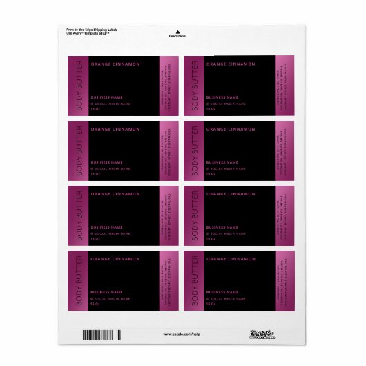 Minimalistisch modern luxe roze zwart product etiket (Full Sheet)