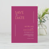 Minimalistisch modern Magenta Cream met foto's Save The Date (Staand voorkant)