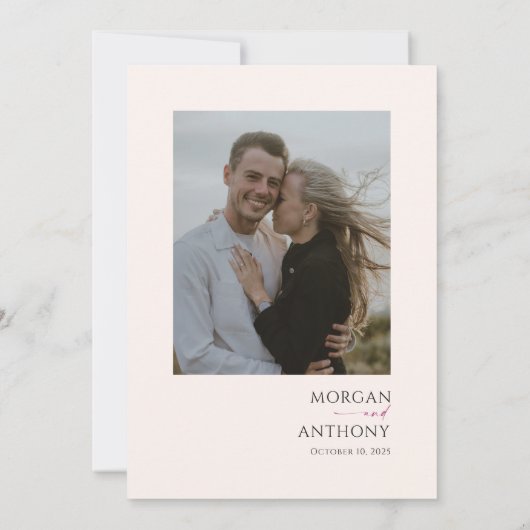 Minimalistisch modern Magenta Cream met foto's Save The Date (Achterkant)