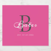 Minimalistisch modern magenta roze monogram huweli sparkling wijnetiket (Enkel label)