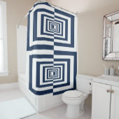 Minimalistisch modern marineblauw geometrisch douchegordijn (In situ)
