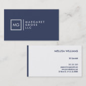 Minimalistisch modern marineblauw & wit omkeerbaar visitekaartje (Voorkant / Achterkant)