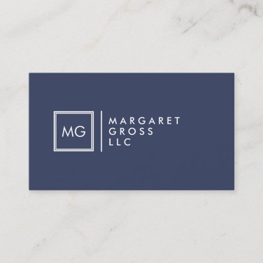 Minimalistisch modern marineblauw & wit omkeerbaar visitekaartje (Voorkant)