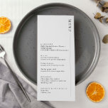 Minimalistisch modern menu<br><div class="desc">Nodig gasten aan uw bruiloft met deze eenvoudige en moderne klantgerichte menukaart uit,  die een schone doopvont op witte achtergrond kenmerkt. Deze trouwuitnodiging is perfect voor elk seizoen. De grootte en de tekst van de doopvont kunnen verder worden uitgegeven. Neem contact met mij op als u vragen hebt.</div>