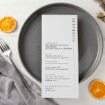 Minimalistisch modern menu met naam<br><div class="desc">Nodig gasten aan uw bruiloft met deze eenvoudige en moderne klantgerichte menukaart uit,  die een schone doopvont op witte achtergrond kenmerkt. Deze trouwuitnodiging is perfect voor elk seizoen. De grootte en de tekst van de doopvont kunnen verder worden uitgegeven. Neem contact met mij op als u vragen hebt.</div>