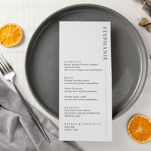 Minimalistisch modern menu met naam
