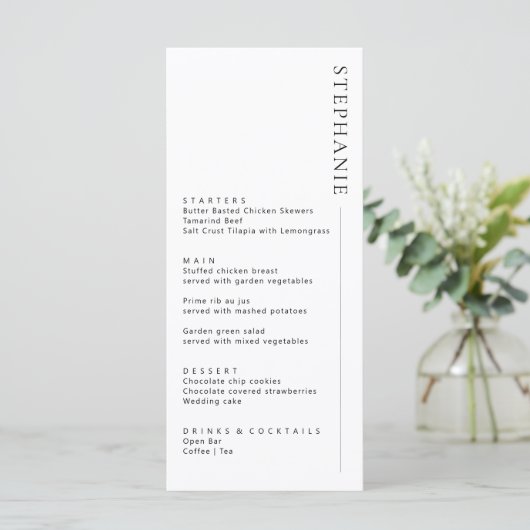 Minimalistisch modern menu met naam (Staand voorkant)