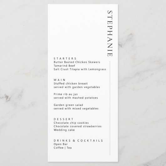Minimalistisch modern menu met naam (Voorkant)