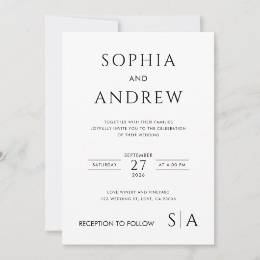 Minimalistisch modern met monogram bruiloft uitnod (Voorkant)