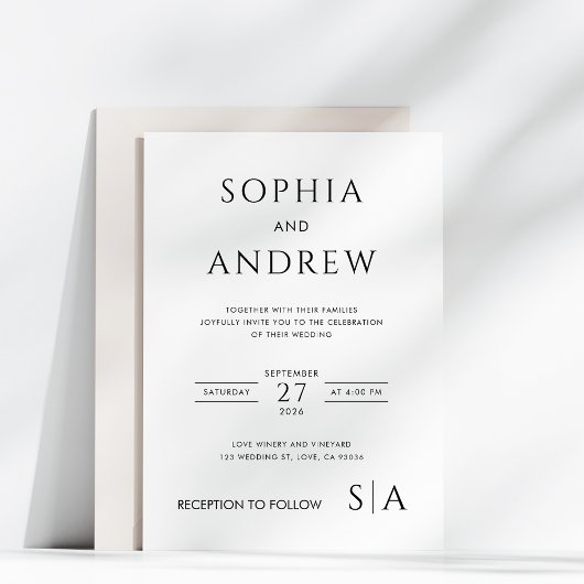 Minimalistisch modern met monogram bruiloft uitnod