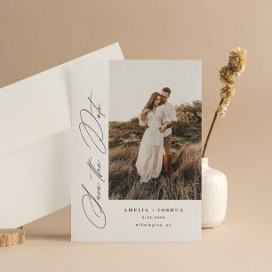Minimalistisch modern modern fotohuwelijk voor zij save the date