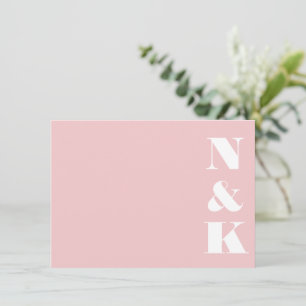 Minimalistisch Modern Monogram Blush Roze Bruiloft Notitiekaartje
