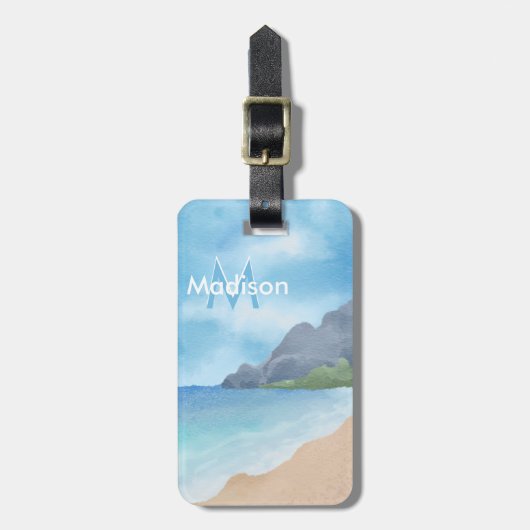 Minimalistisch Modern Monogram Elegant Bloempatroo Bagagelabel (Voorkant verticaal)