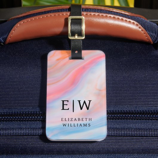 Minimalistisch Modern Monogram Elegant Bloempatroo Bagagelabel (Voorkant Insitu 2)