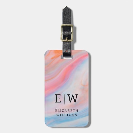 Minimalistisch Modern Monogram Elegant Bloempatroo Bagagelabel (Voorkant verticaal)