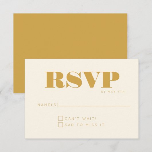 Minimalistisch modern monogram geel chic Wedding R RSVP Kaartje (Voorkant / Achterkant)
