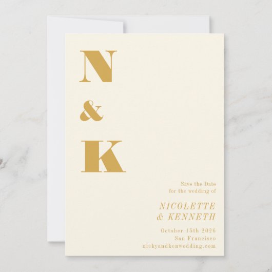 Minimalistisch modern monogram geel weddenschap save the date (Voorkant)