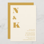 Minimalistisch modern monogram geel weddenschap save the date (Voorkant / Achterkant)