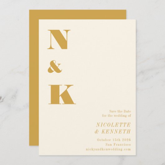 Minimalistisch modern monogram geel weddenschap save the date (Voorkant / Achterkant)