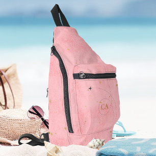 Minimalistisch Modern Monogram Goud Donker Roze Vl Sling Bag