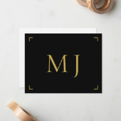 Minimalistisch Modern Monogram Goud Zwart Notitiekaartje (Voorkant / Achterkant in situ)