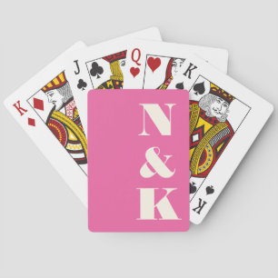 Minimalistisch Modern Monogram Heet Roze Bruiloft Pokerkaarten