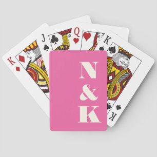 Minimalistisch Modern Monogram Heet Roze Bruiloft Pokerkaarten