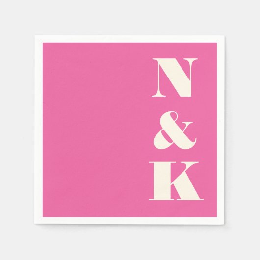 Minimalistisch Modern Monogram Heet Roze Bruiloft Servet (Voorkant)