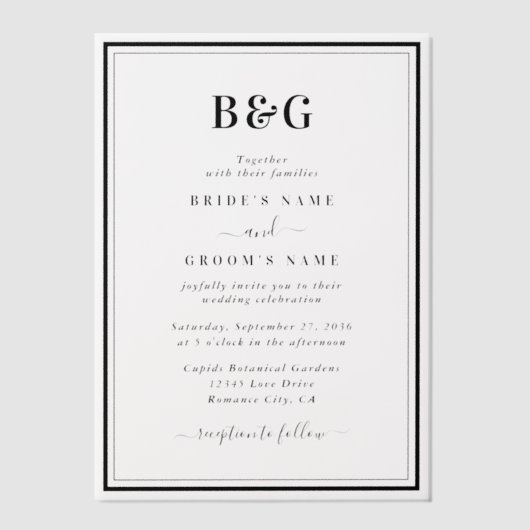 Minimalistisch Modern Monogram Huwelijk Clear Vellum Uitnodigingen (Voorkant)