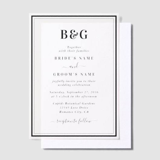 Minimalistisch Modern Monogram Huwelijk Clear Vellum Uitnodigingen (Offset)
