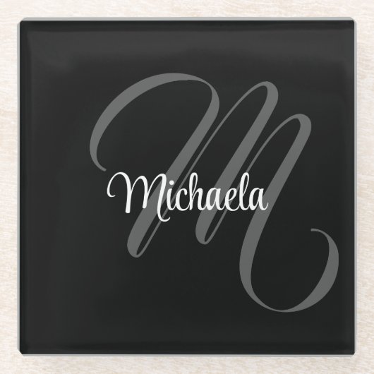 Minimalistisch modern monogram initiaal glazen onderzetter (Voorkant)