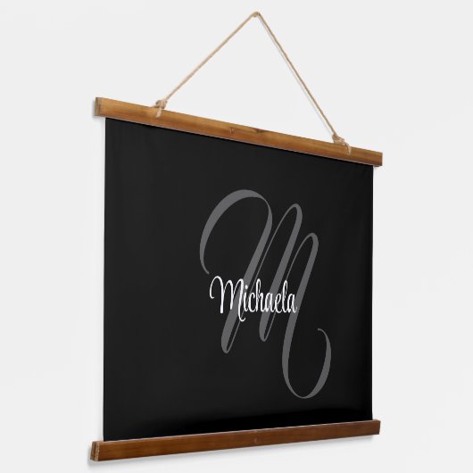 Minimalistisch modern monogram initiaal hangend wandkleed (Gebogen)