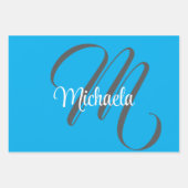 Minimalistisch modern monogram initiaal naam blauw inpakpapier vel (Voorkant)