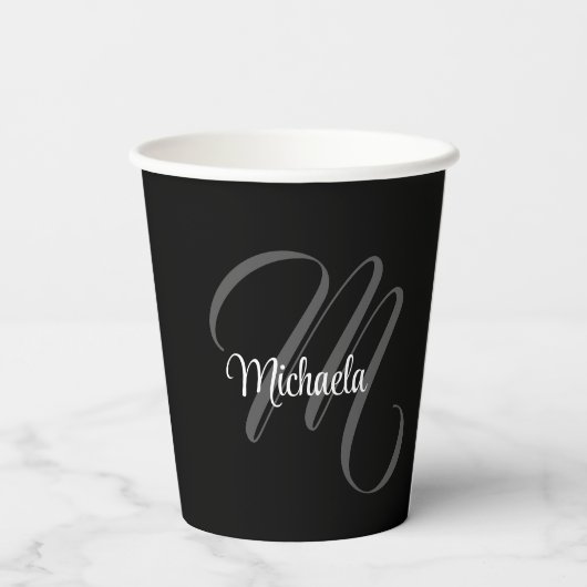 Minimalistisch modern monogram initiaal papieren bekers (Achterkant)