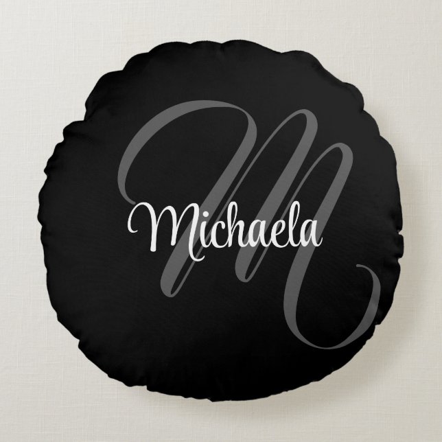 Minimalistisch modern monogram initiaal rond kussen (Voorkant)