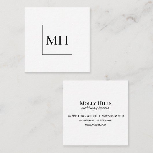Minimalistisch modern monogram Initialen Monochroo Vierkante Visitekaartje (Voorkant / Achterkant)