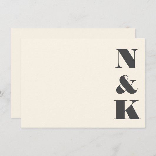 Minimalistisch Modern Monogram Ivoor Cream Bruilof Notitiekaartje (Voorkant / Achterkant)