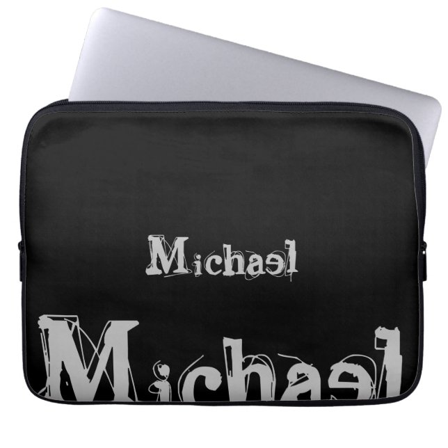 Minimalistisch modern monogram met de naam zwarte  laptop sleeve (Voorkant)